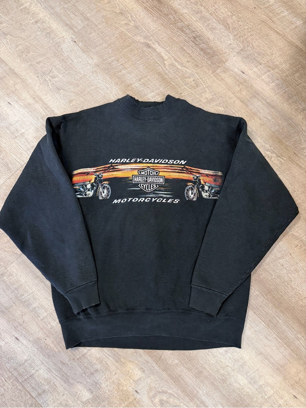 Harley-Davidson Black Crewneck Sweatshirt with Orange & Yellow Graphic